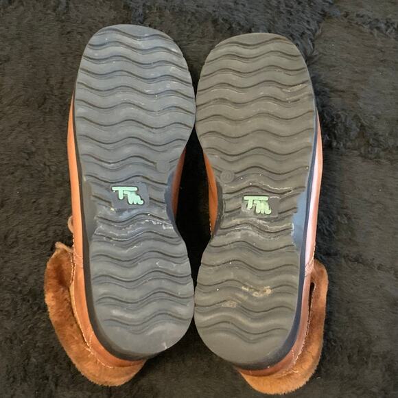 Size 10 - Thom McAn Womens Mocha Mousse Brown Leather Ankle Boots Faux Fur - Picture 11 of 12